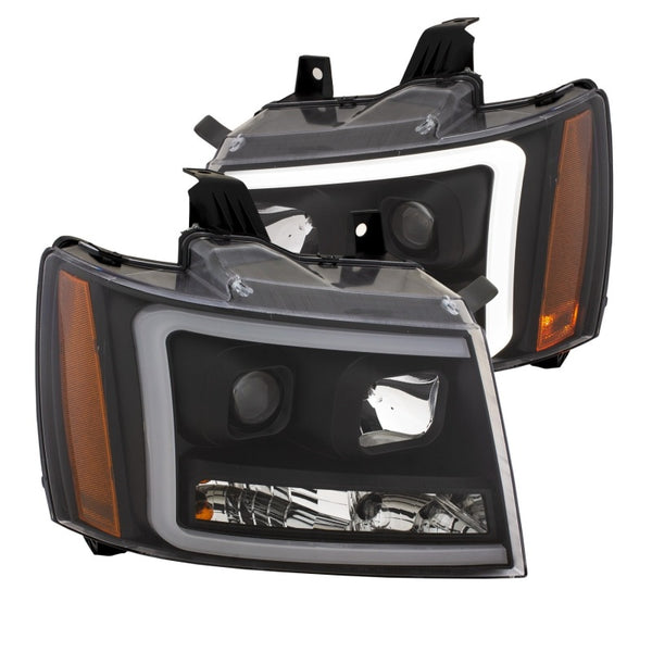 ANZO 111402 Projector Headlights w/ Plank Style Design Black w/ Amber for 2007-2014 Chevy Tahoe