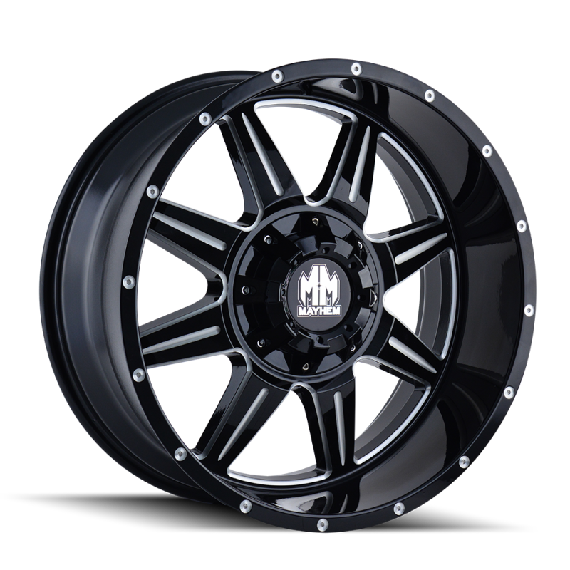 Mayhem 8100 Monstir 20x9 / 6x120 BP / 0mm Offset / 78.1mm Hub Black w/ Milled Spokes Wheel