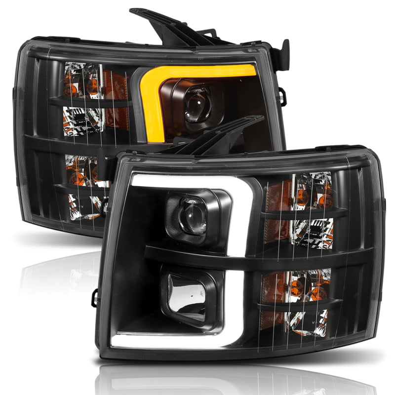 ANZO 111410 Plank Style Projector Headlights Black w/ Amber for 2007-2013 Chevrolet Silverado 1500