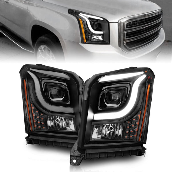 Anzo 15-17 GMC Yukon/Yukon XL Projector Headlights Black Housing/Clear Lens (w/ Light Bars)