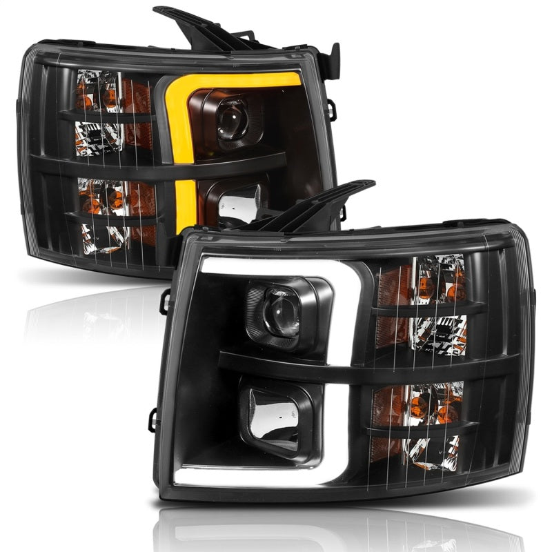 ANZO 111410 Plank Style Projector Headlights Black w/ Amber for 2007-2013 Chevrolet Silverado 1500