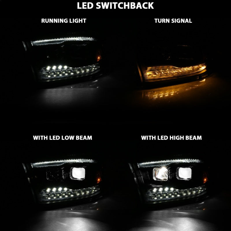 ANZO 111464 Led Projector Plank Style Switchback H.L Halo Black Amber (OE Style) for 2009-2018 Dodge Ram 1500