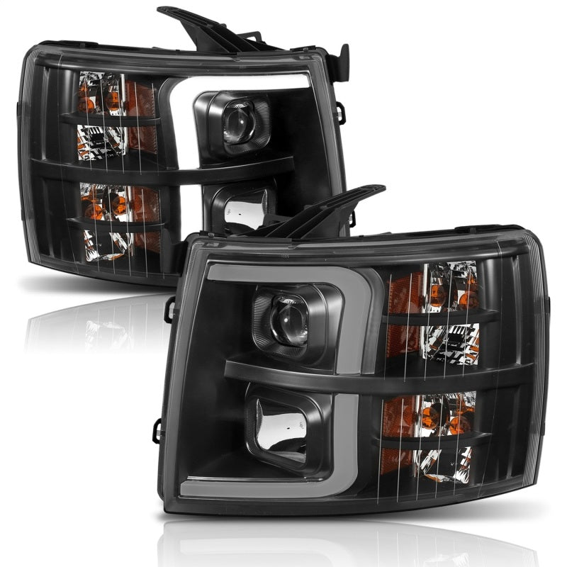 ANZO 111410 Plank Style Projector Headlights Black w/ Amber for 2007-2013 Chevrolet Silverado 1500