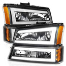 ANZO 111501 Crystal Headlights w/ Light Bar Black Housing for 2003-2006 Chevrolet Silverado 1500