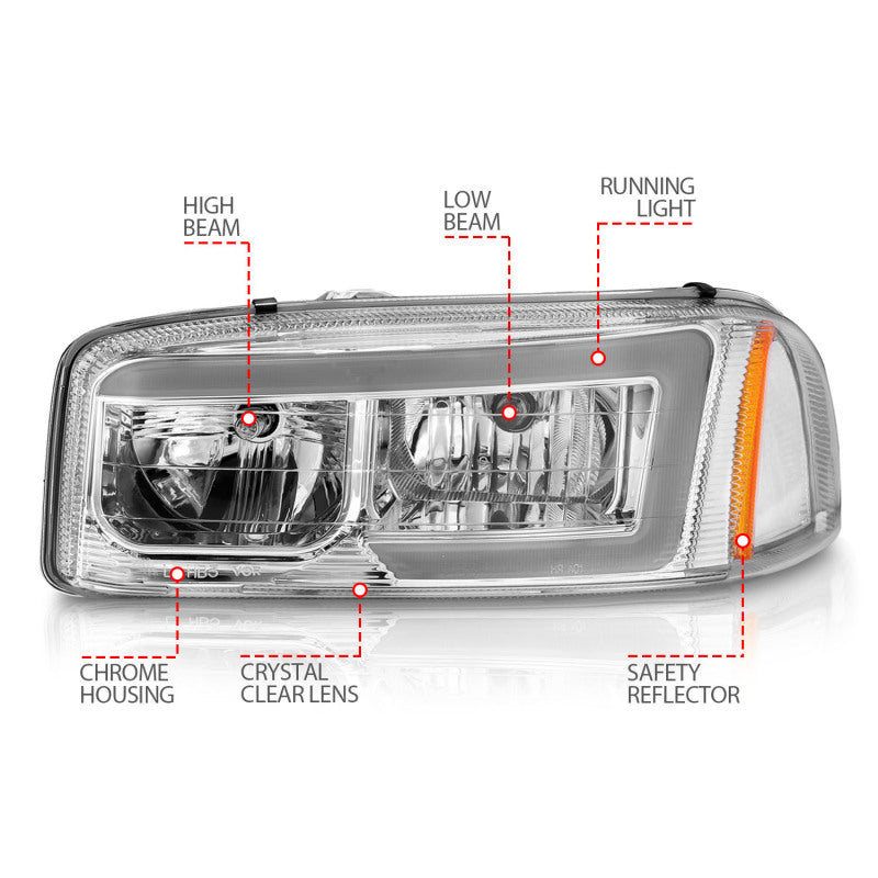 Anzo 99-17 GMC Sierra/Denali Headlights Chrome Amber (w/C Light Bars)