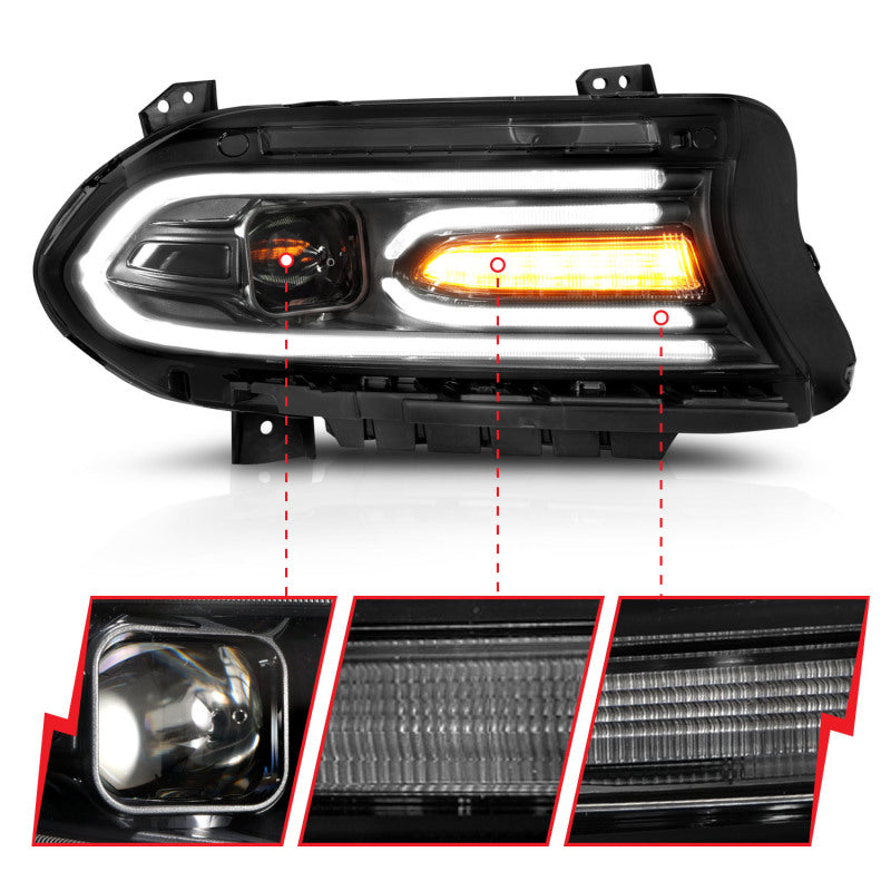 ANZO 121559 Projector Headlights Plank Style Black for 2015-2018 Dodge Charger