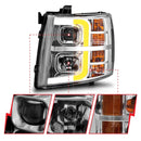 ANZO 2007-2013 Chevrolet Silverado 1500 Projector w/ Light Bar Chrome Housing w/ Sequential