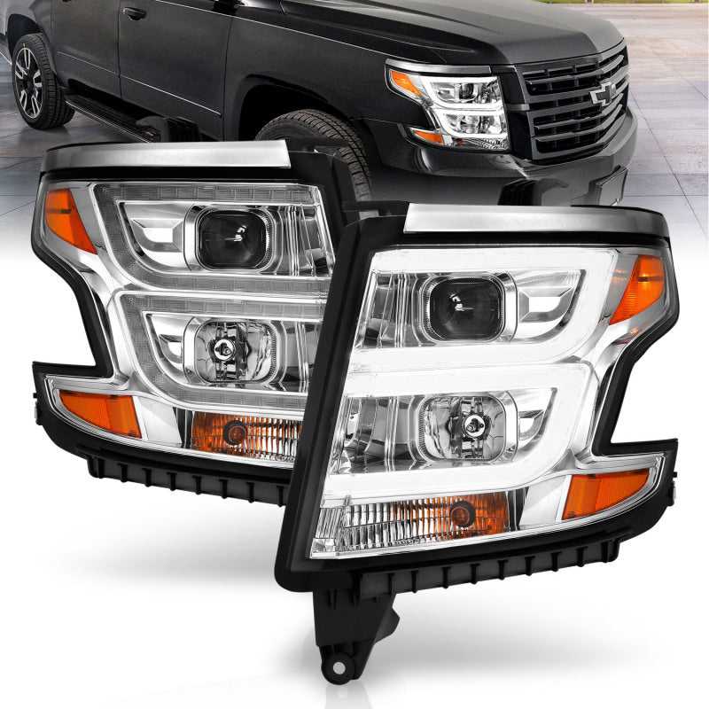 ANZO 111493 Projector Headlights Plank Style Chrome w/DRL for 2015-2020 Chevy Tahoe