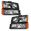 ANZO 111452 Crystal Headlight w/ Signal Light Black Amber (4 pcs) for 2003-2006 Chevy Silverado