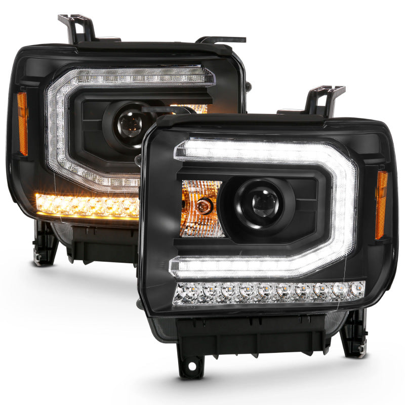 ANZO 111485 Projector Headlight Plank Style Black w/ Sequential Amber Signal for 2016-2019 Gmc Sierra 1500