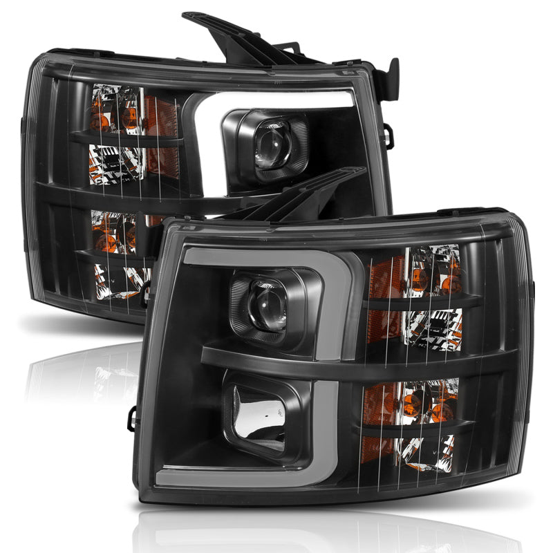 ANZO 111410 Plank Style Projector Headlights Black w/ Amber for 2007-2013 Chevrolet Silverado 1500