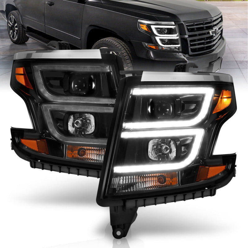 ANZO 111492 Projector Headlights Plank Style Black w/DRL for 2015-2020 Chevy Tahoe