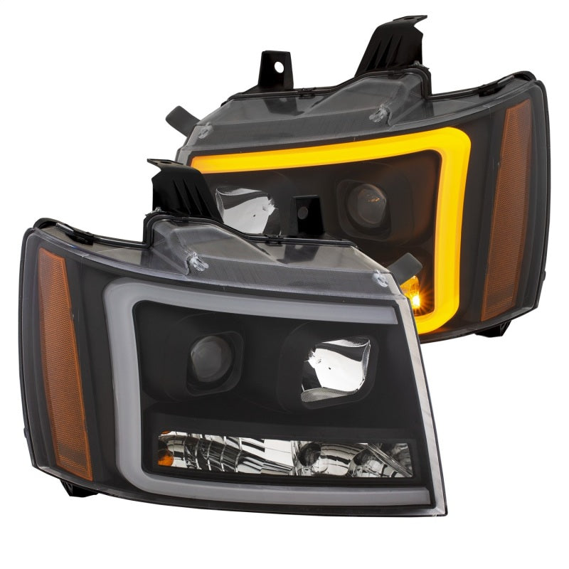 ANZO 111402 Projector Headlights w/ Plank Style Design Black w/ Amber for 2007-2014 Chevy Tahoe