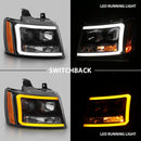 ANZO 111402 Projector Headlights w/ Plank Style Design Black w/ Amber for 2007-2014 Chevy Tahoe