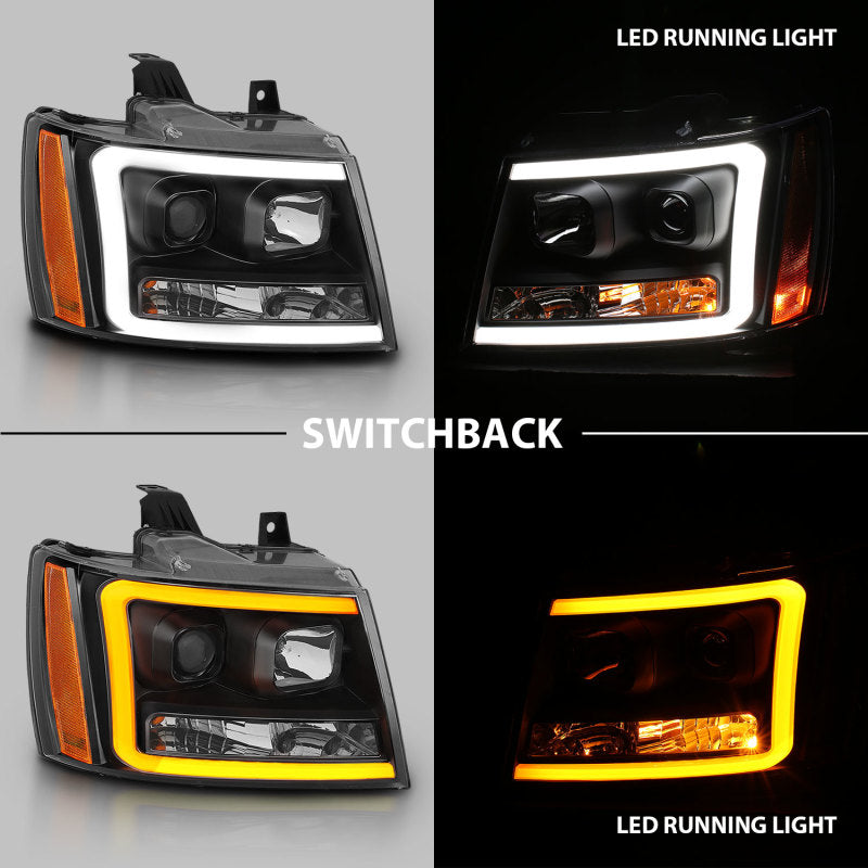 ANZO 111402 Projector Headlights w/ Plank Style Design Black w/ Amber for 2007-2014 Chevy Tahoe