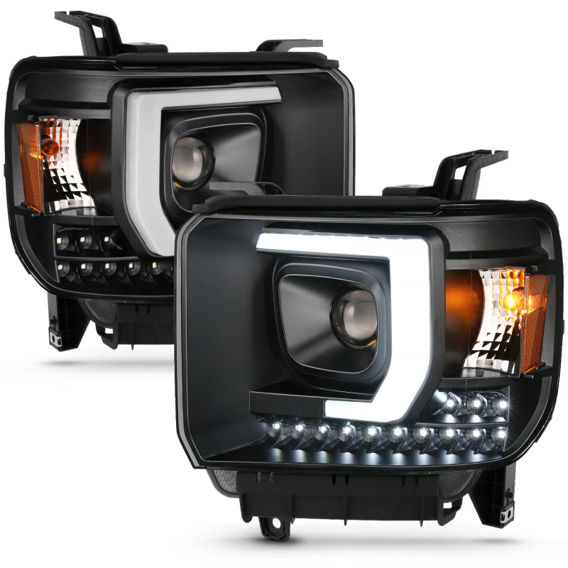 ANZO 111450 Projector Plank Style Headlight Black W/ Drl for 2014-2015 Gmc Sierra 1500HD