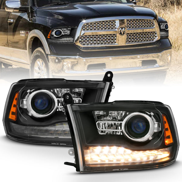 ANZO 111489 Projector Headlights Plank Style Halo w/Switchback Matte Black for 2009-2018 Dodge Ram 1500