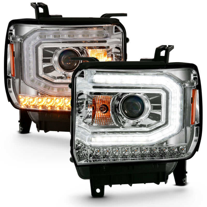 ANZO 111486 Projector Headlight Plank Style Chrome w/ Sequential Amber Signal for 2016-2019 Gmc Sierra 1500