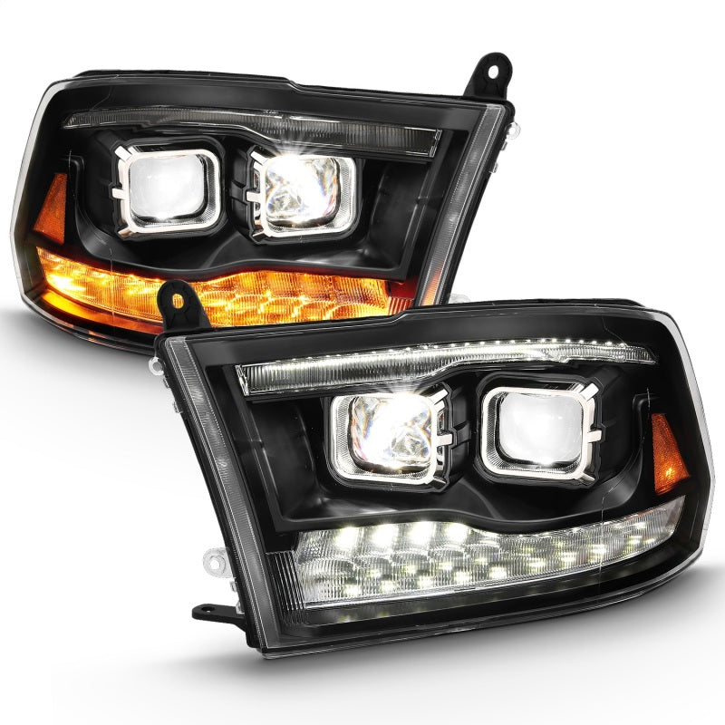 ANZO 111464 Led Projector Plank Style Switchback H.L Halo Black Amber (OE Style) for 2009-2018 Dodge Ram 1500