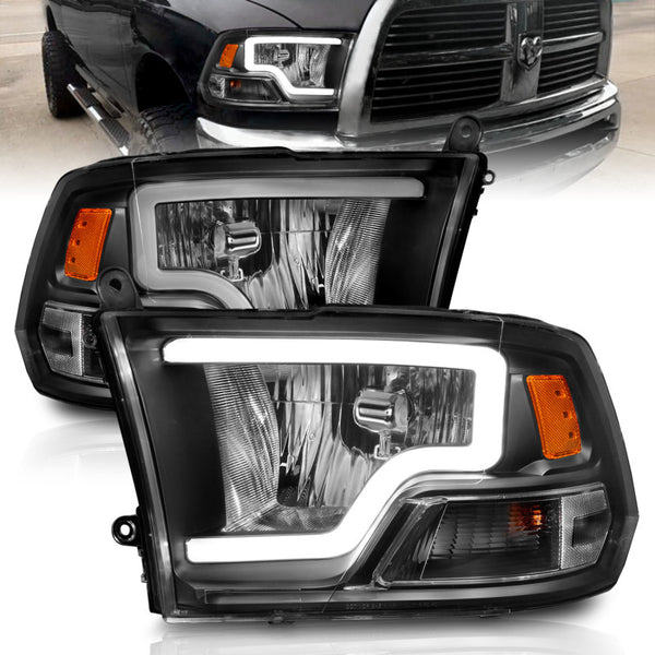 ANZO 111515 Crystal Headlights w/ Light Bar Black Housing for 2009-2018 Dodge Ram 1500