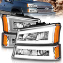 ANZO 111502 Crystal Headlights w/ Light Bar Chrome Housing for 2003-2006 Chevrolet Silverado 1500